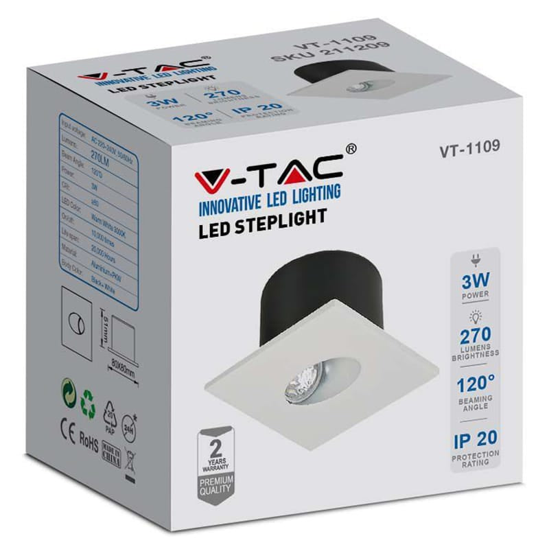 V-Tac SPOT LED STEPLIGHT 3W 3000K ALB CALD