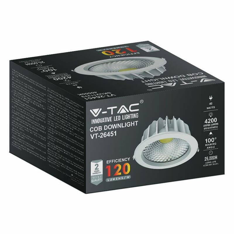 V-Tac SPOT LED COB INCORPORABIL 40W 4500K ALB NEUTRU