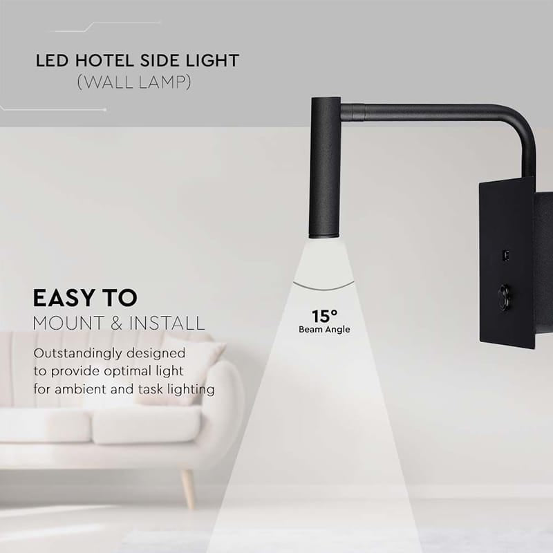 V-Tac Aplica LED de perete V-Tac 3W COB CREE, 3000K Alb Cald, 180 lm, unghi 30°, IP20, Negru, Aluminiu 90x60x30 mm