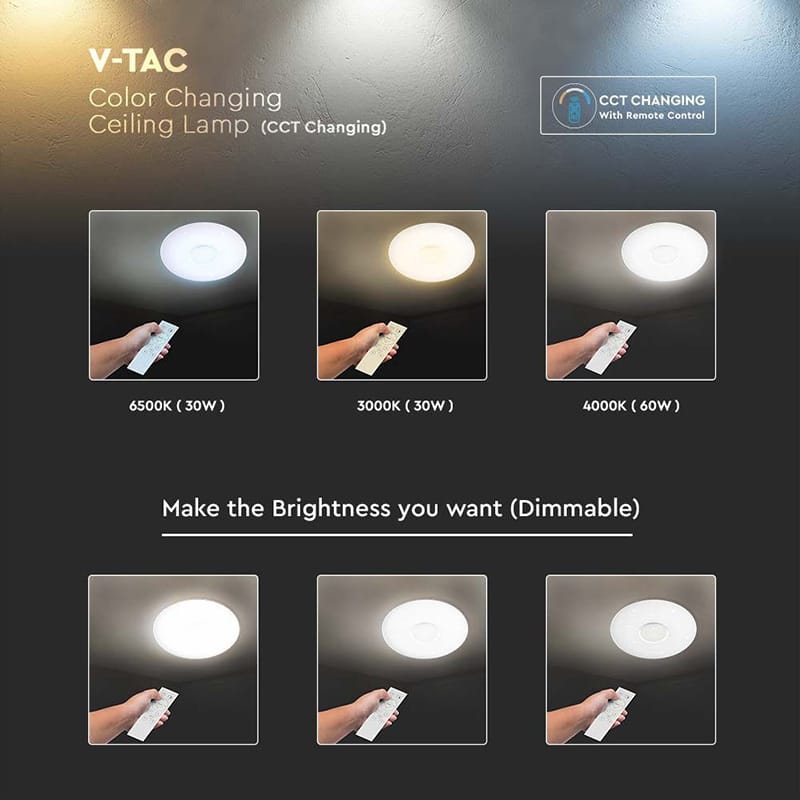 V-Tac Aplica LED V-Tac 60W 3in1 Rotunda Dimabila cu Telecomanda, 6000 lm, Alb, Ø493 mm