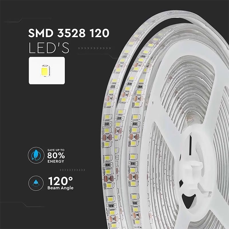 V-Tac Banda LED BANDA LED SMD3528 120LED/M 3000K IP65 5M