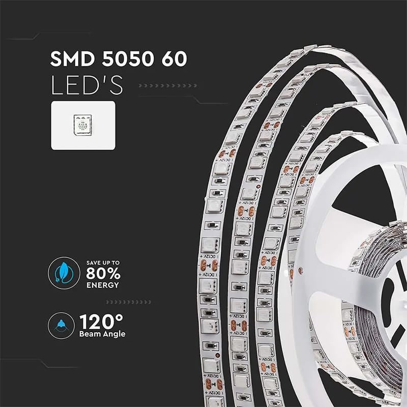 V-Tac Banda LED BANDA LED SMD5050 60LED/M 3000K IP20 5M