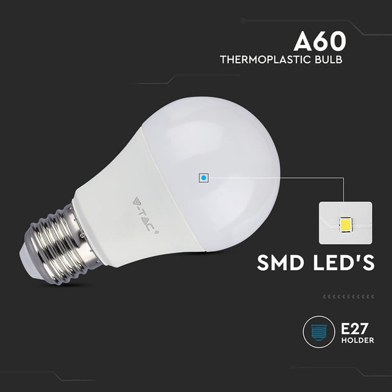 V-Tac Bec LED BEC LED A60E27 8.5W 3000K ALB CALD CIP SAMSUNG