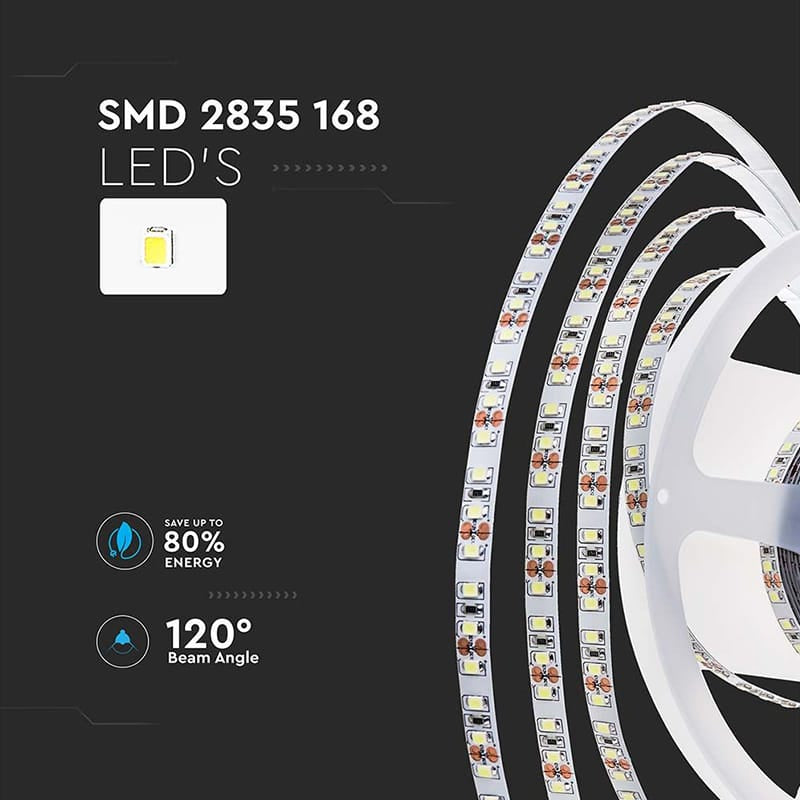 V-Tac Banda LED BANDA LED SMD2835 24V 168LED/M 3000K IP20 5M
