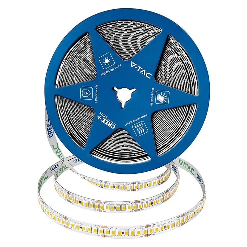 V-Tac Banda LED Bandă LED V-Tac 10mm SMD2835 18W/m 24V IP20 10m 3000K Alb Cald CRI90+ Cip CREE