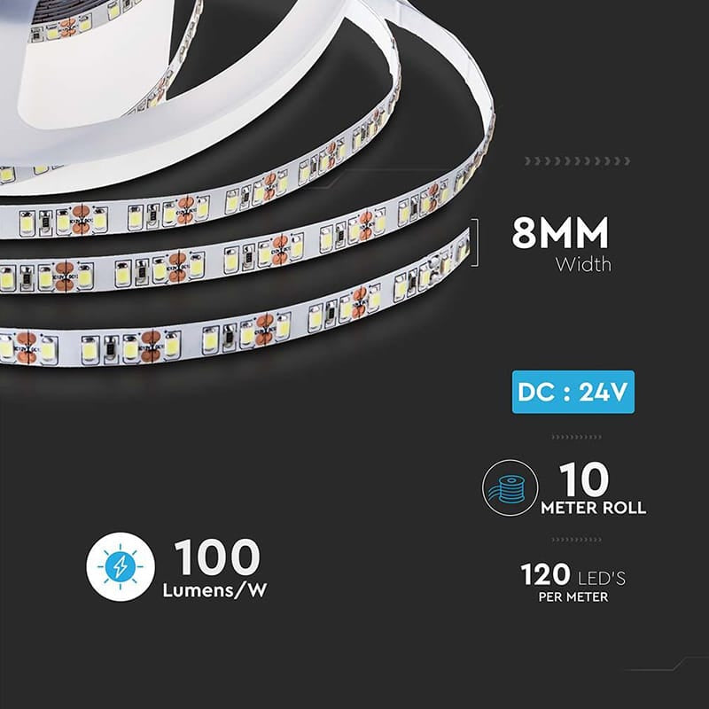 V-Tac Banda LED BANDA LED SMD2835 120LED/M 24V 6500K IP20 10M