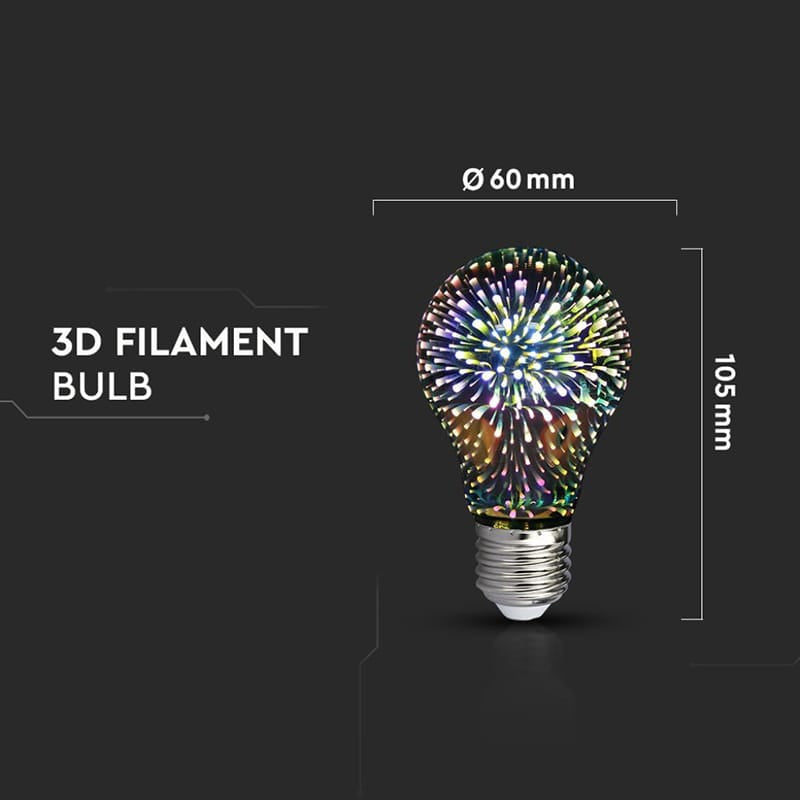 V-Tac Bec LED BEC LED ST64 E27 3W CU FILAMENT 3000K ALB CALD MODEL 3D