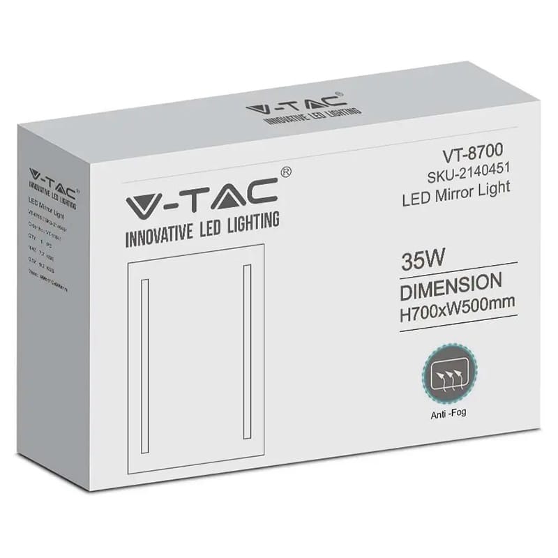 V-Tac Oglindă LED V-Tac 35W 6400K Alb Rece, Antiaburire, IP44, 700x500 mm, Crom