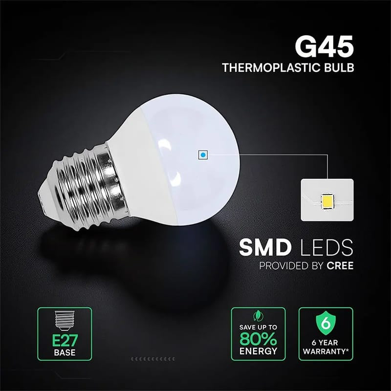 V-Tac Bec LED BEC LED G45 E27 3.7W 3000K ALB CALD CIP CREE