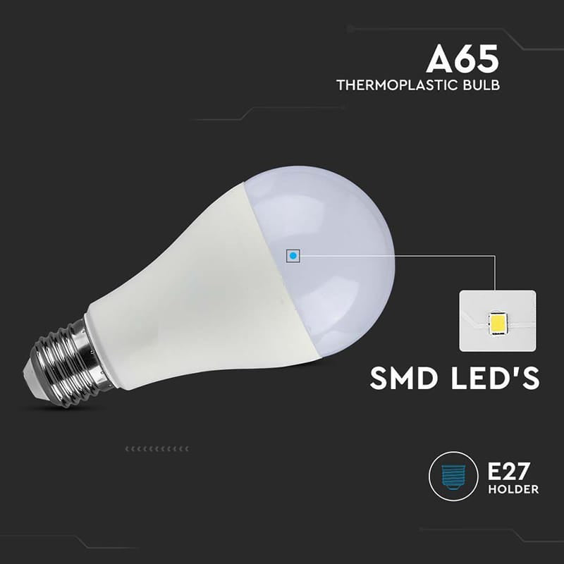 V-Tac Bec LED BEC LED A65 E27 15W 6500K ALB RECE
