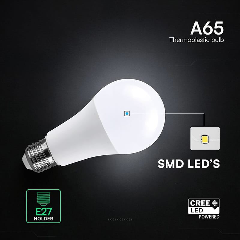 V-Tac Bec LED BEC LED A65 E27 17W 3000K ALB CALD CIP CREE