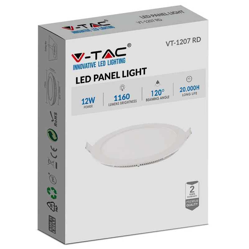 V-Tac Panou LED PANOU LED ROTUND INCORPORABIL 12W 4000K ALB NEUTRU