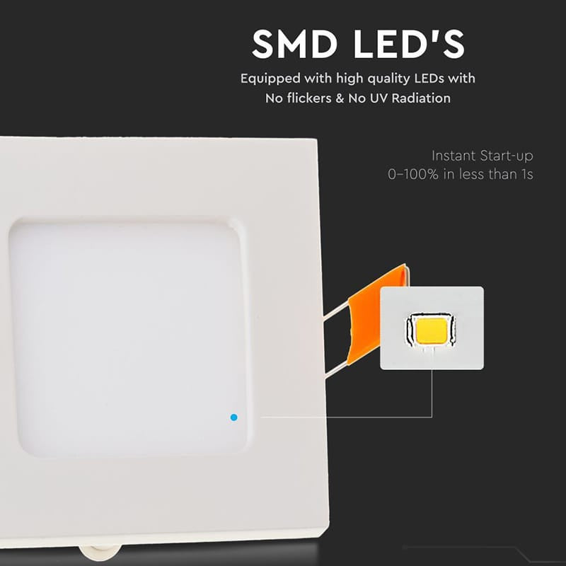 V-Tac Panou LED PANOU LED PATRAT INCORPORABIL 6W 6400K ALB RECE