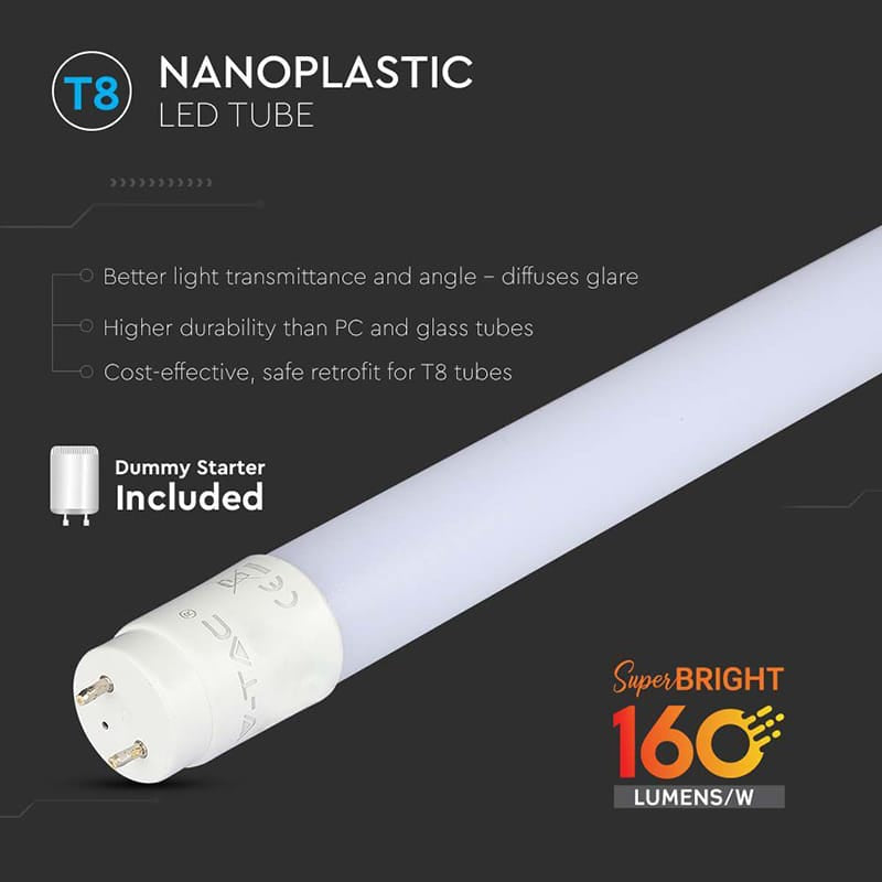 V-Tac TUB LED T8 12W 120CM 6400K ALB RECE - 160LM/WATT