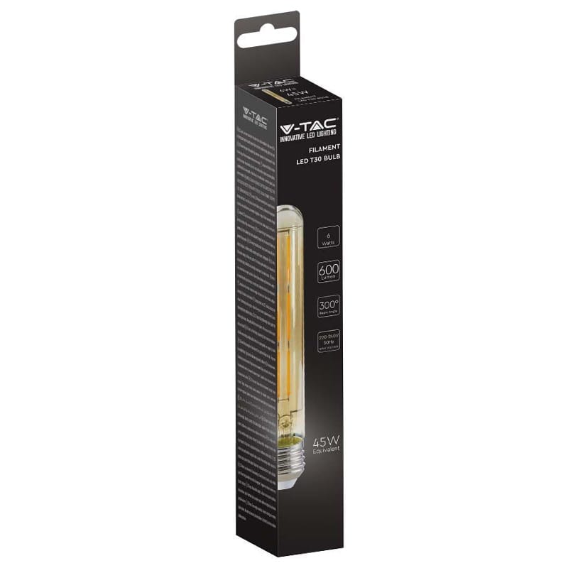 V-Tac Bec LED BEC LED T30 E27 CU FILAMENT 6W 2200K ALB CALD