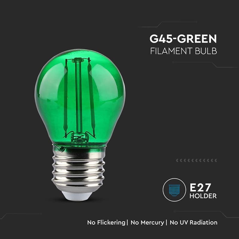 V-Tac BEC LED G45 E27 2W CU FILAMENT LUMINA VERDE