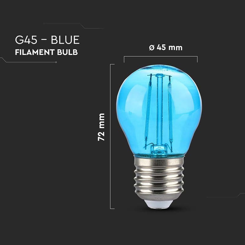V-Tac BEC LED G45 E27 2W CU FILAMENT LUMINA ALBASTRA