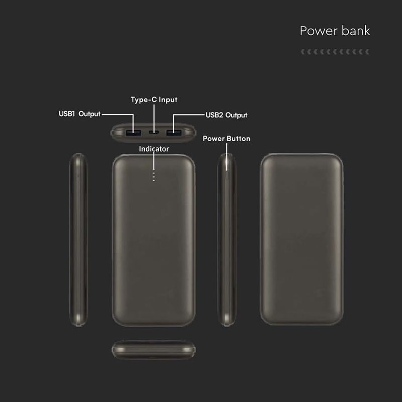 V-Tac Power bank POWER BANK 10000MAH CU CABLU 30CM TIP C - GRI ANTRACIT