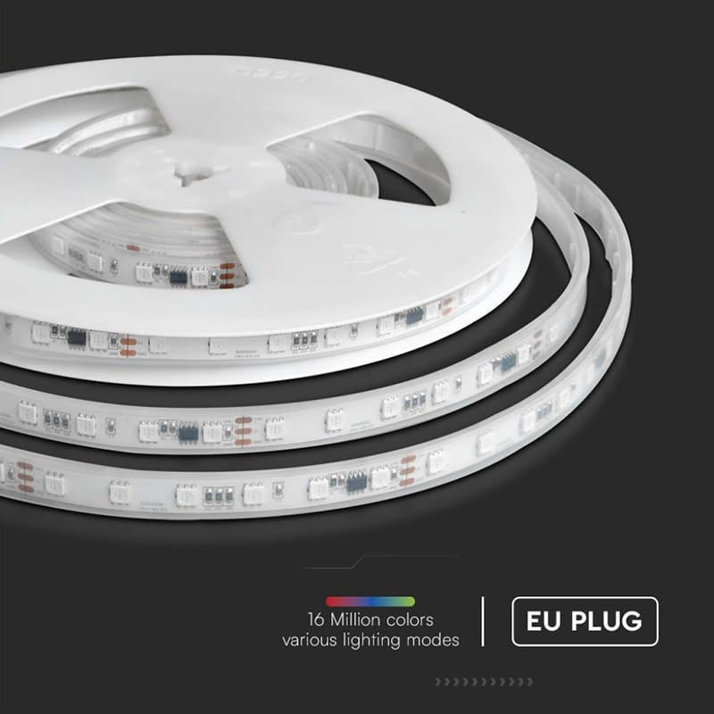 V-Tac Kit Bandă LED RGB SMD5050 5m 24V IP65 cu Alimentator, Controller Wi‑Fi/Bluetooth și Telecomandă V-Tac