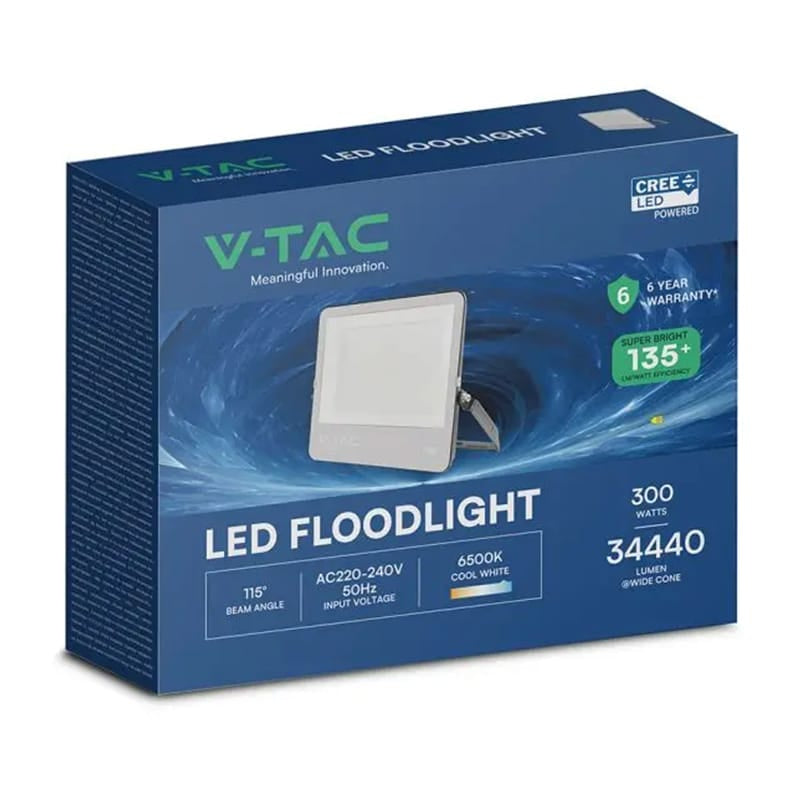 V-Tac Proiector LED Proiector LED V-Tac 300W SMD CREE 40500lm 6500K Alb Rece IP65 135lm/W Negru/Gris cu Cablu CIP