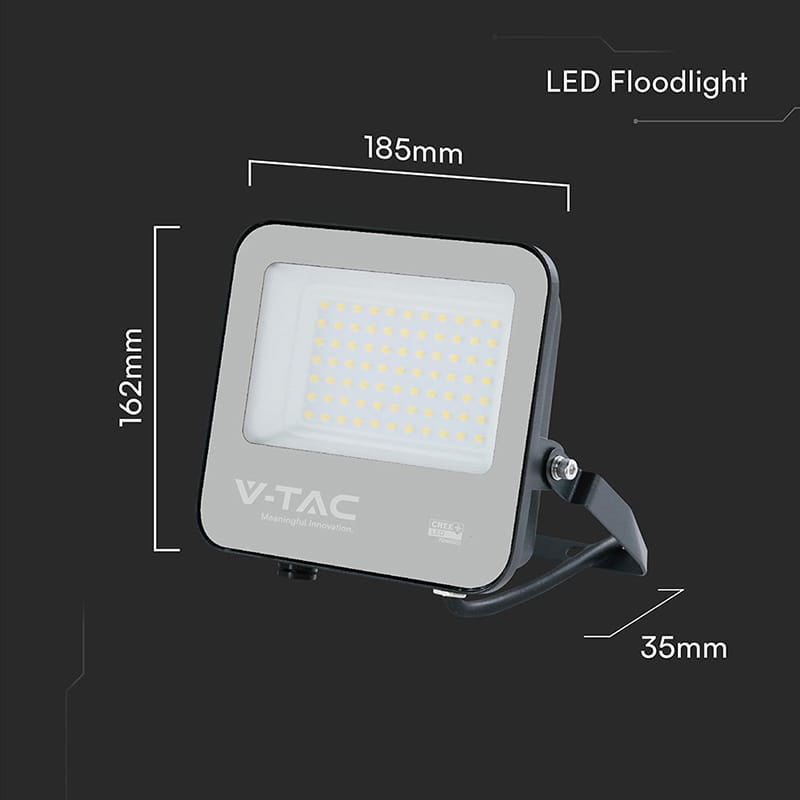 V-Tac Reflector LED REFLECTOR LED 50W 135LM/W 6500K IP65 CABLU 1M CIP CREE - NEGRU/GRI