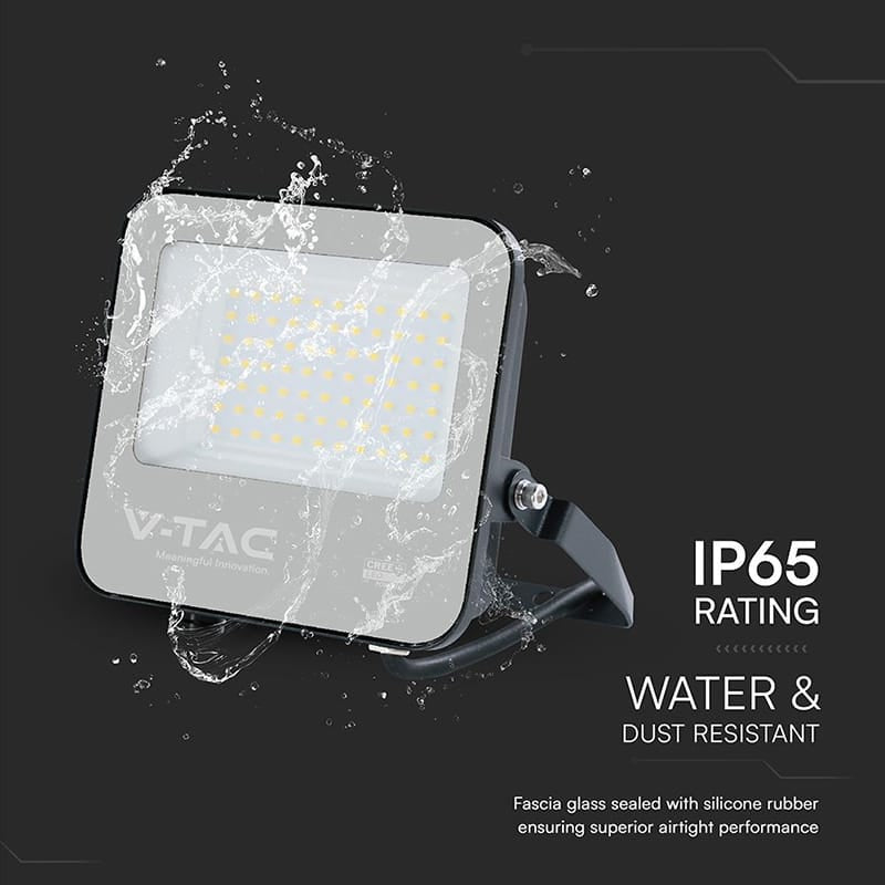 V-Tac Reflector LED REFLECTOR LED 50W 135LM/W 6500K IP65 CABLU 1M CIP CREE - NEGRU/GRI