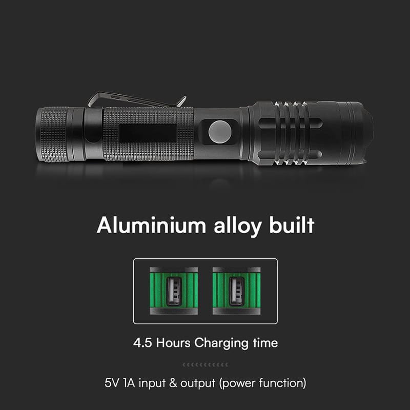 V-Tac LANTERNA LED 10W ALUMINIU CU INCARCARE USB TIP C