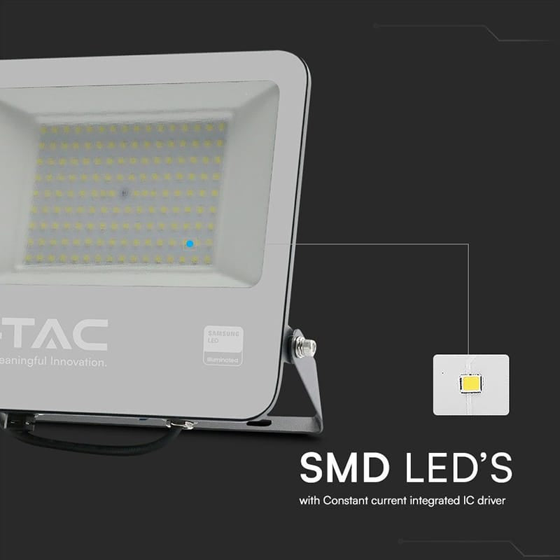 V-Tac Reflector LED REFLECTOR LED SMD 100W 4000K IP65 CABLU 1M CIP SAMSUNG - NEGRU/GRI
