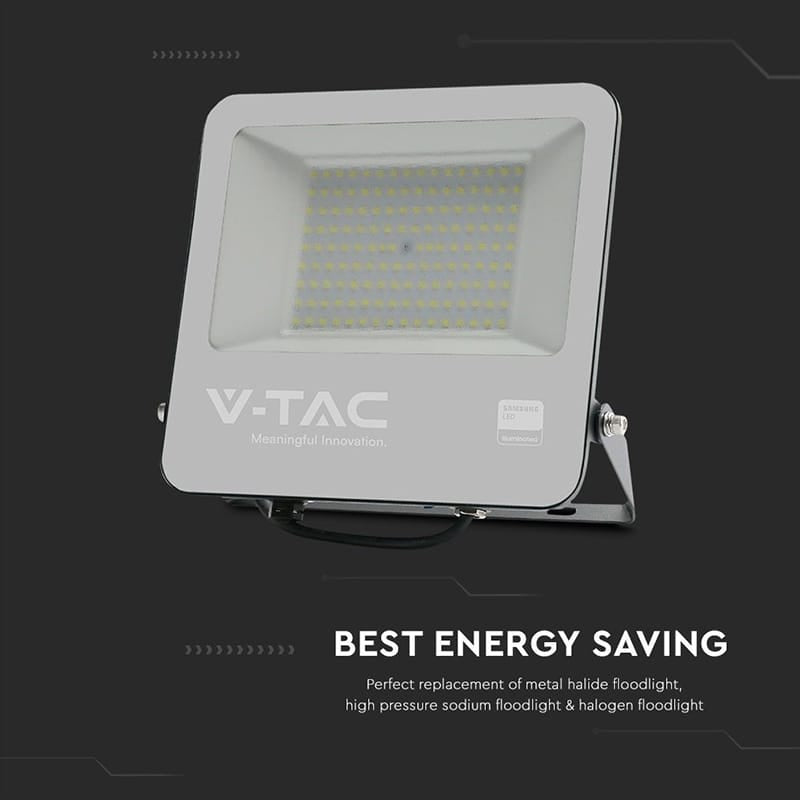V-Tac Reflector LED REFLECTOR LED SMD 100W 4000K IP65 CABLU 1M CIP SAMSUNG - NEGRU/GRI