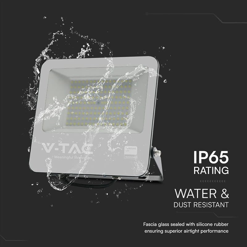V-Tac Reflector LED REFLECTOR LED SMD 100W 4000K IP65 CABLU 1M CIP SAMSUNG - NEGRU/GRI