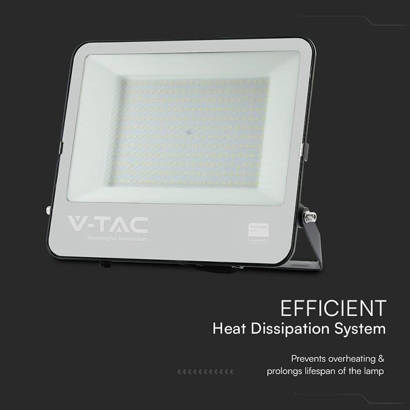 V-Tac Reflector LED Reflector LED V-Tac 200W SMD Samsung 6500K Alb Rece IP65, Negru, cablu 1 m, 17540 lm