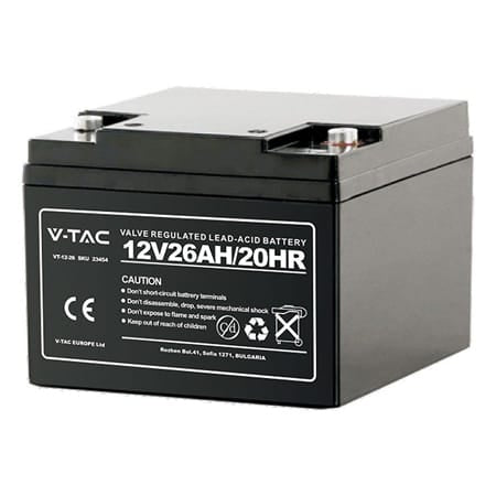 V-Tac Acumulator Plumb Gel V-Tac 12V 26Ah, Terminale M5, 166×175×125 mm, 390A, Garantie 1 An