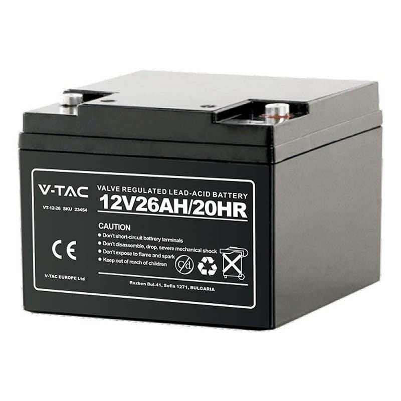 V-Tac Acumulator Plumb Gel V-Tac 12V 26Ah, Terminale M5, 166×175×125 mm, 390A, Garantie 1 An