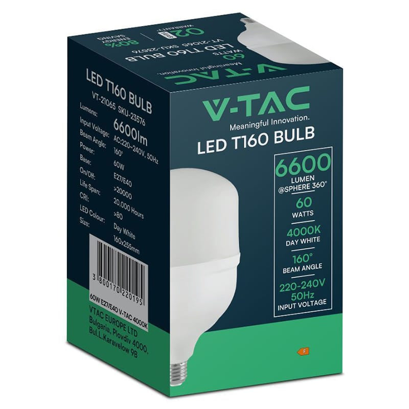 V-Tac Bec LED BEC LED T160 E27/E40 60W 4000K ALB NEUTRU