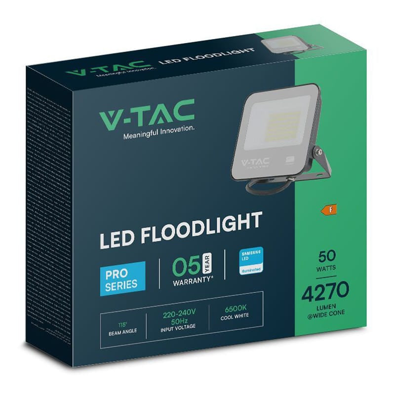 V-Tac Reflector LED REFLECTOR LED SMD 50W 6500K IP65 CIP SAMSUNG - NEGRU/GRI