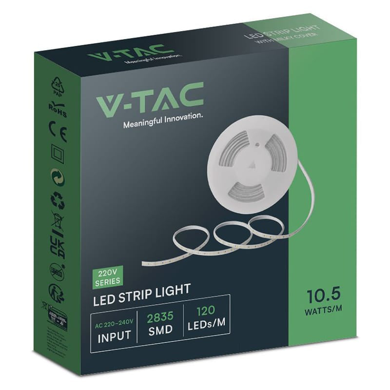 V-Tac Banda LED BANDA LED SMD 2835 10.5W/M 220-240V IP65 ROSU ROLA 10M