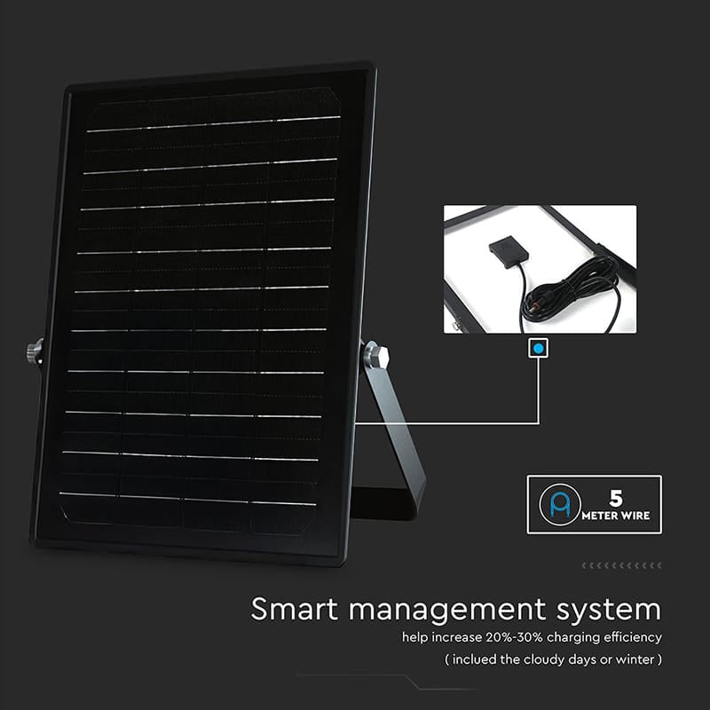 V-Tac Reflector LED Reflector LED Solar V-Tac 10W 1500lm IP65 cu Baterie 3600mAh, 4000K+6000K, Negru