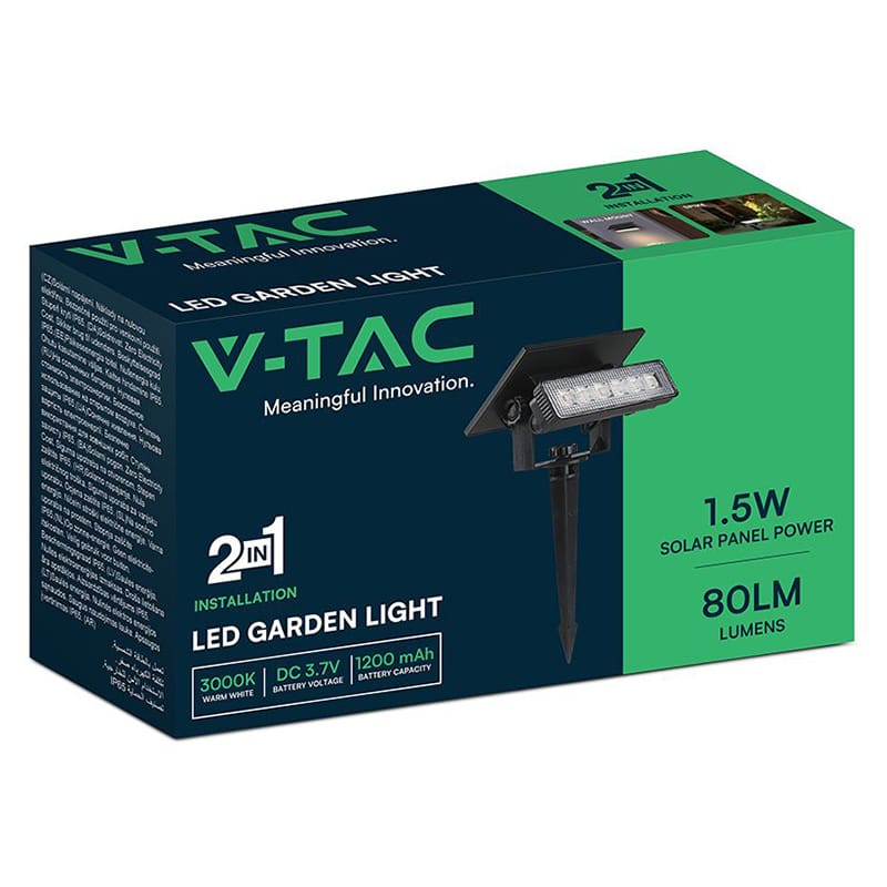 V-Tac Lampa LED LAMPA LED SOLARA 0.9W 3000K 2IN1 MONTAJ PERETE + TARUS GRADINA IP65