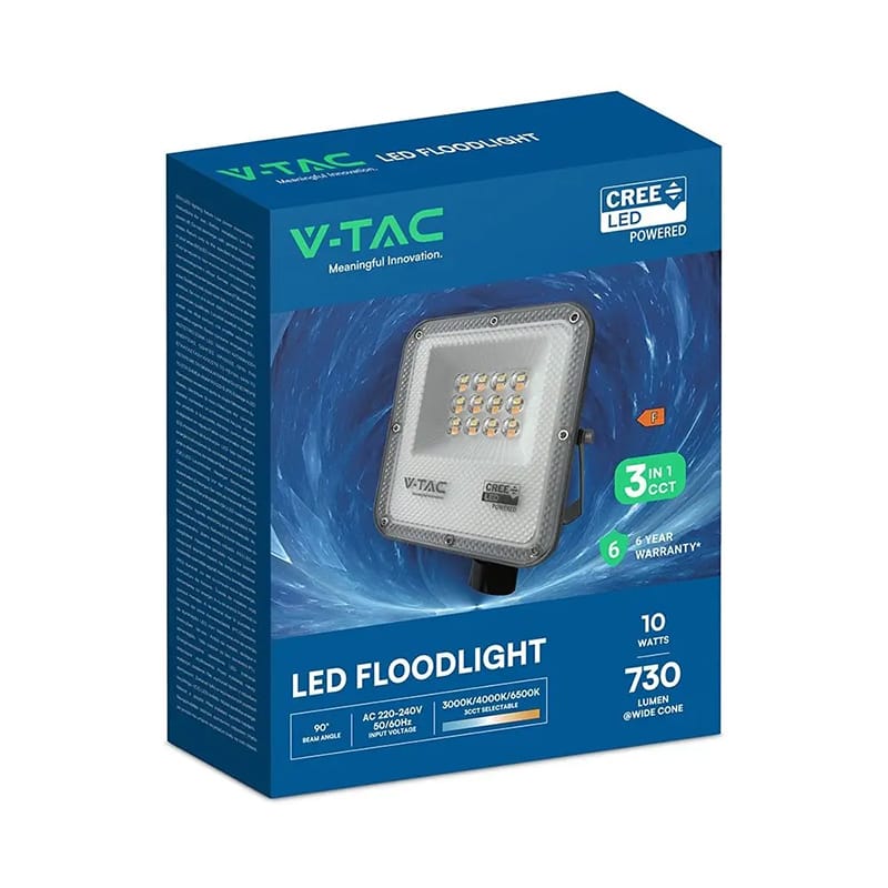 V-Tac Reflector LED REFLECTOR LED SMD 10W 3IN1 IP65 CIP CREE- NEGRU/GRI
