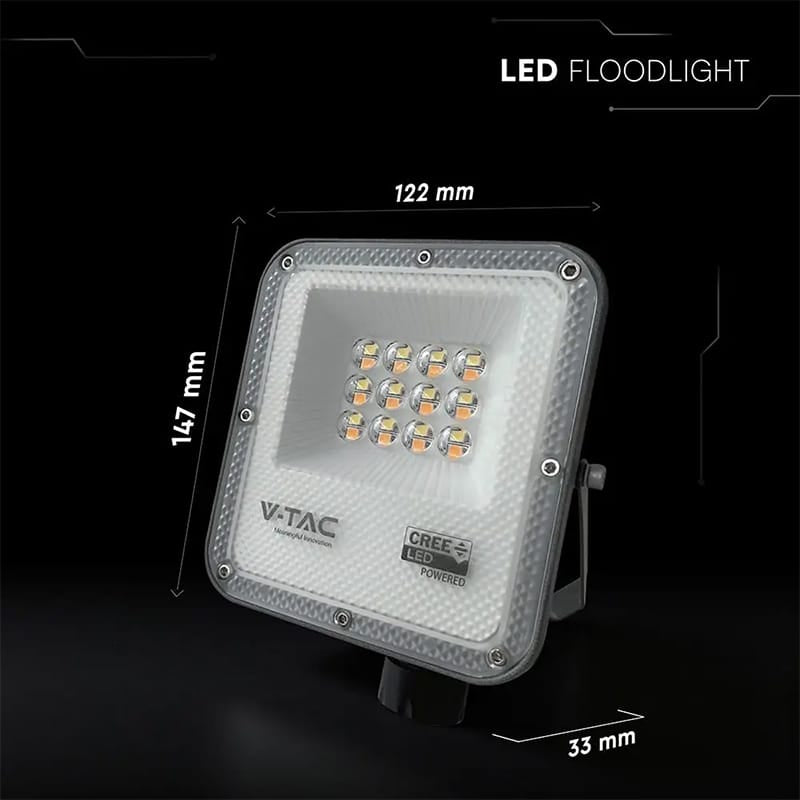 V-Tac Reflector LED REFLECTOR LED SMD 10W 3IN1 IP65 CIP CREE- NEGRU/GRI