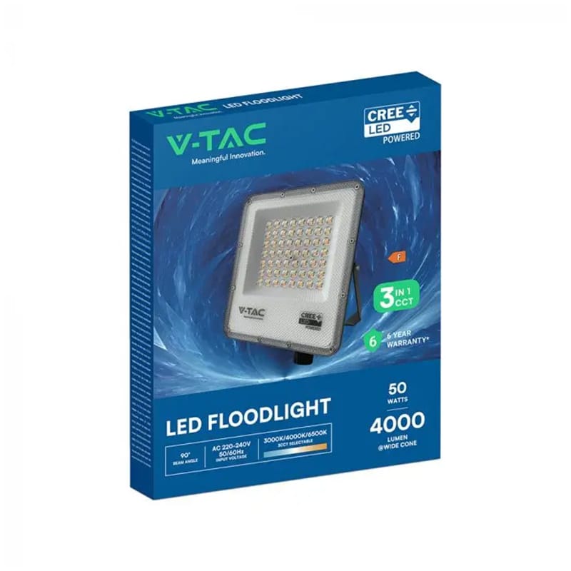 V-Tac Reflector LED REFLECTOR LED SMD 50W 3IN1 IP65 CIP CREE- NEGRU/GRI