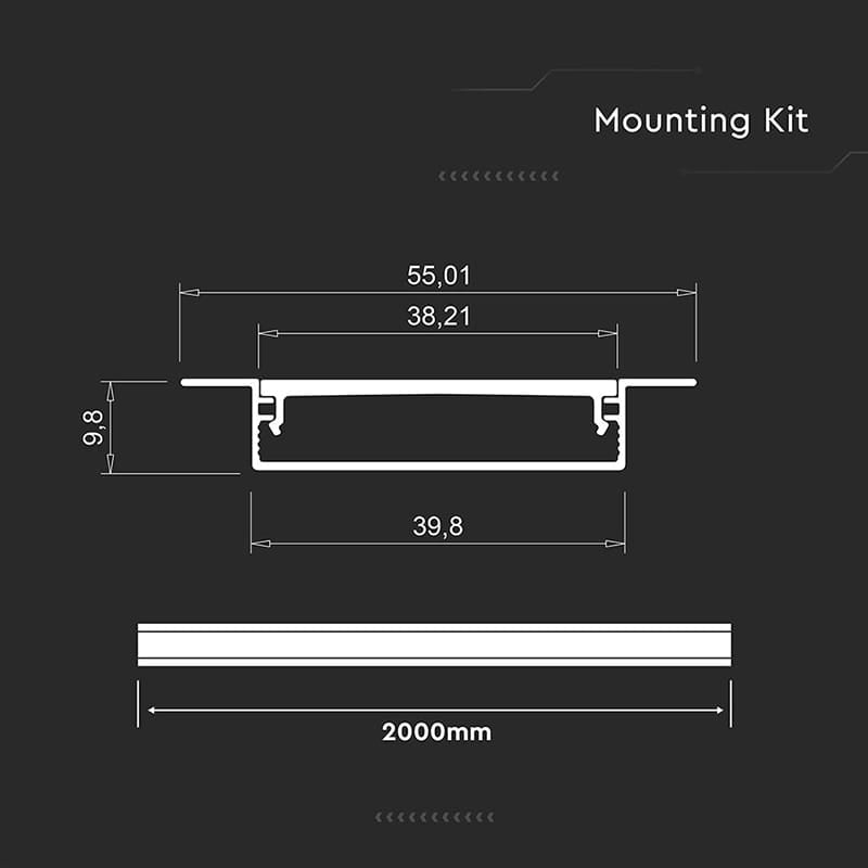 V-Tac Banda LED Profil Aluminiu V-Tac SKU-24101 | Banda LED, 2m, 40x10mm, Argintiu