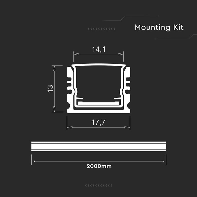 V-Tac Accesorii lumini scena Profil Aluminiu V-Tac SKU-24104 | Banda LED, 2m, 17x14mm, Argintiu
