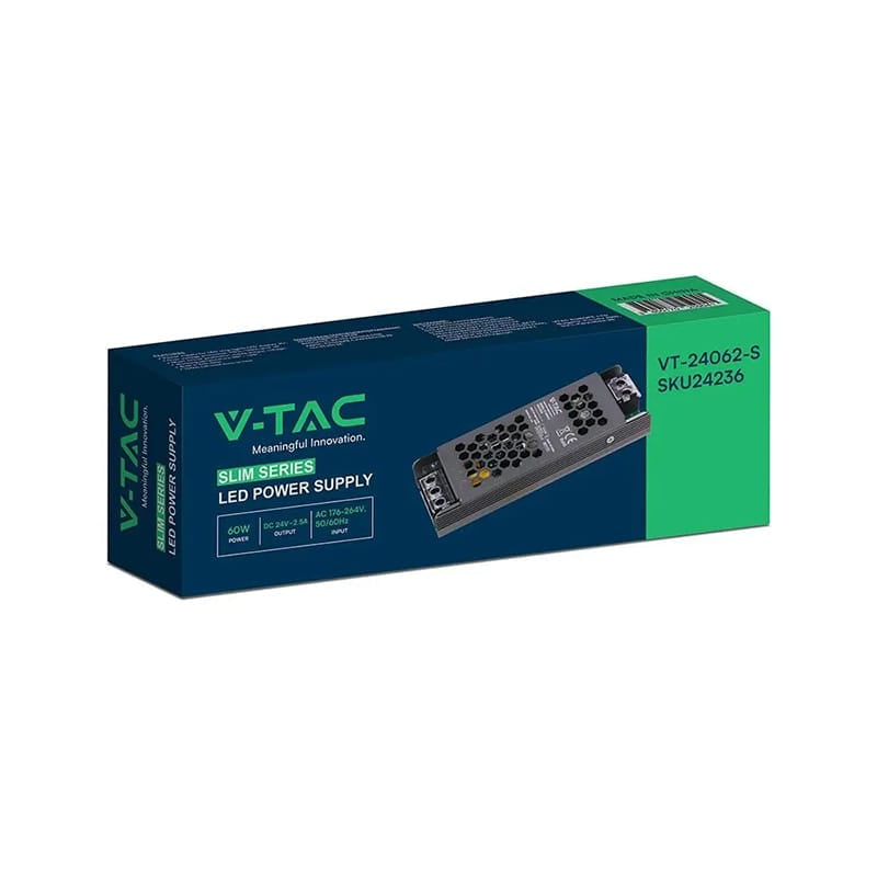 V-Tac Sursa alimentare Sursa Alimentare V-Tac SKU-24236 | Slim, 24V, 60W, 2.5A, IP20