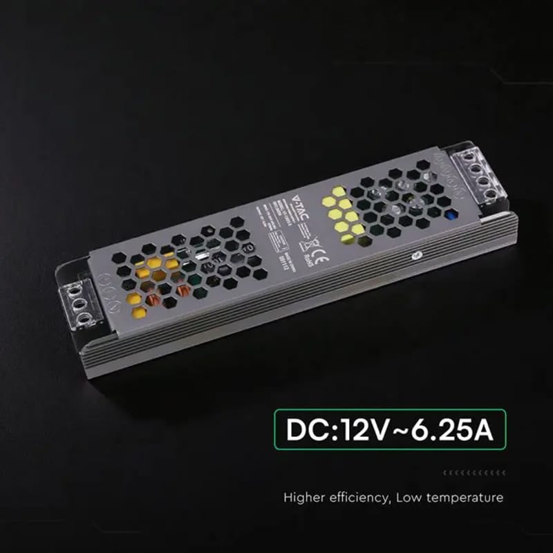 V-Tac Sursa alimentare Sursa Alimentare V-Tac SKU-24256 | Slim, 12V, 75W, 6.25A, IP20