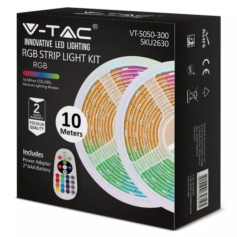 V-Tac Banda LED Kit Banda LED V-Tac SKU-2630 | SMD5050, RGB, 30LED/m, IP20, 10m