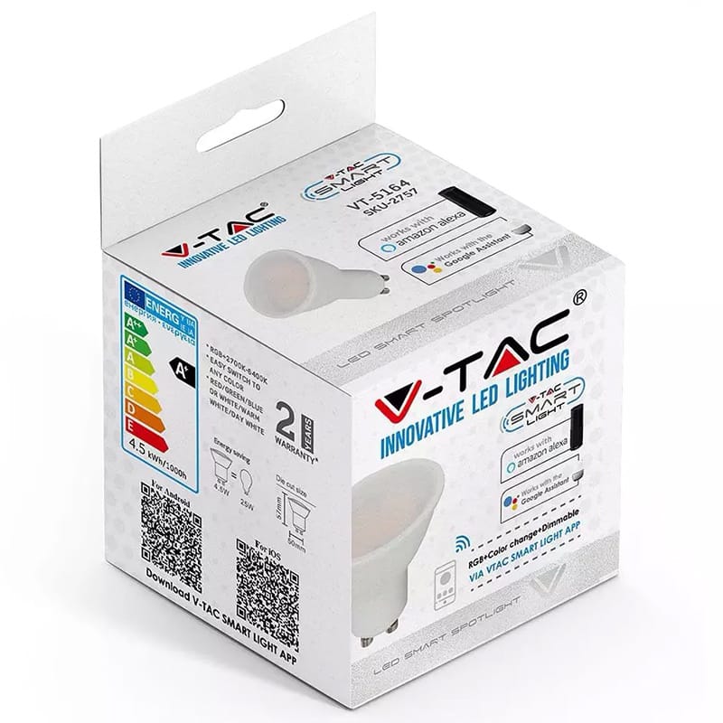 V-Tac BEC SPOT LED SMART GU10 5W RGB + ALB CALD + ALB RECE