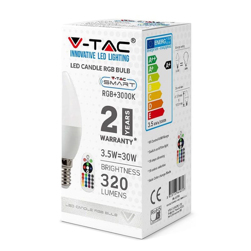 V-Tac BEC LED E14 3.5W DIMABIL RGB SI 6400K + TELECOMANDA