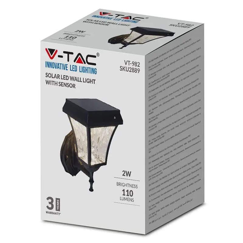 V-Tac Corp de iluminat LED solar exterior V-TAC 2W IP65, 110 lm, 3 temperaturi de culoare, negru mat