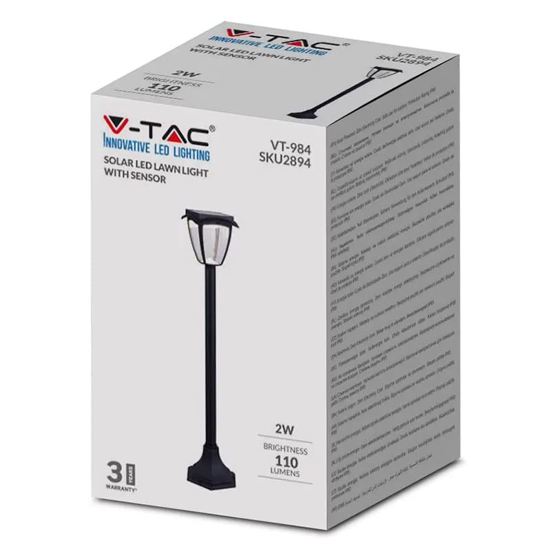 V-Tac Corp Iluminat Solar LED V-TAC 2W, IP65, 110lm, Alb Cald/Rece 3000K/6000K, Negru Mat, Exterior